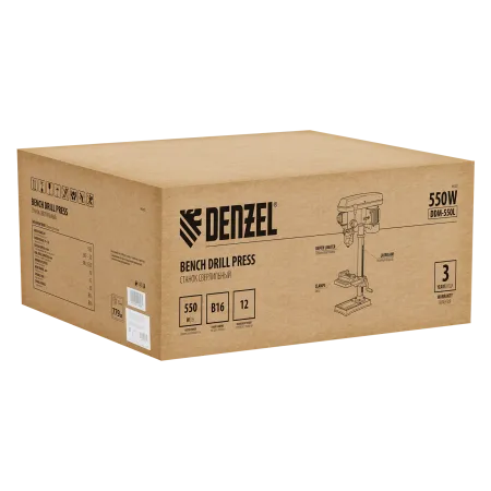 Станок сверлильный DENZEL DDM-550L, 550 Вт, 16 мм, 12 ск., лазер, настольный