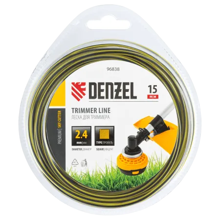 Леска для триммера DENZEL двухкомпонентная квадратная, 2,4мм х 15м, блистер SkyCutter
