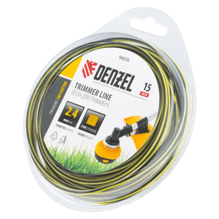 Леска для триммера DENZEL двухкомпонентная квадратная, 2,4мм х 15м, блистер SkyCutter