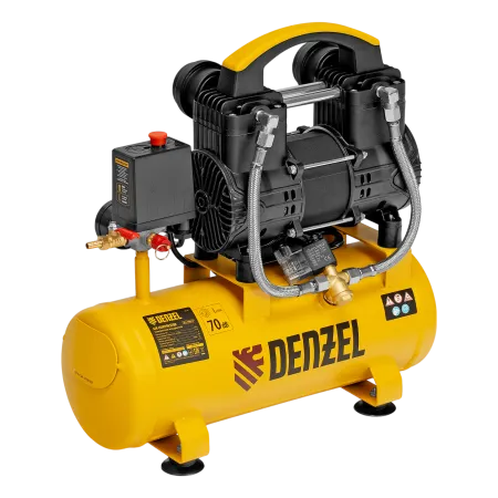 Компрессор безмасл. малошумный DENZEL DLP-950/10, 950Вт,10 л, 2850 об/мин, 170 л/мин