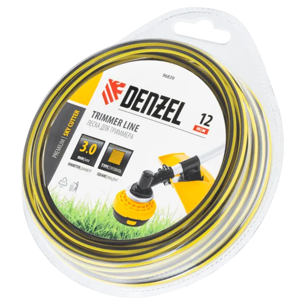 Леска для триммера DENZEL двухкомпонентная квадратная, 3,0мм х 12м, блистер SkyCutter