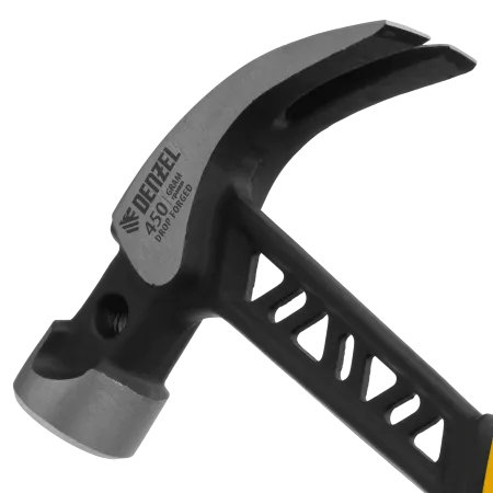 Молоток-гвоздодер DENZEL 450 г, цельнокованый,боек с магнитом, двухкомп. обрезин. рук-ка