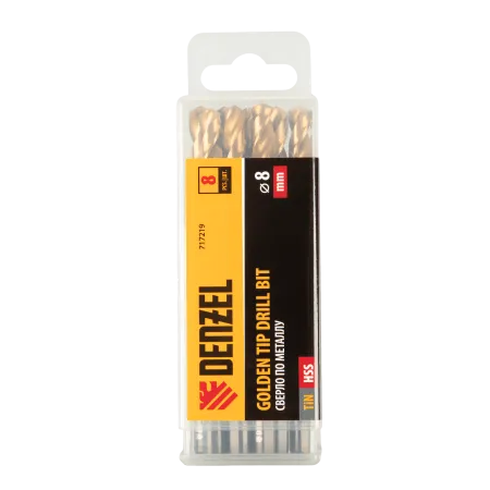 Сверло по металлу DENZEL 8 мм, HSS-Tin, Golden Tip, 8 шт.