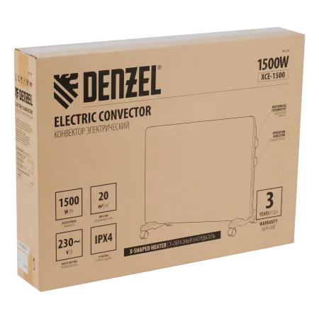 Конвектор электрический DENZEL XCE-1500, 230 В, 1500 Вт, Х-элемент, термостат, колеса