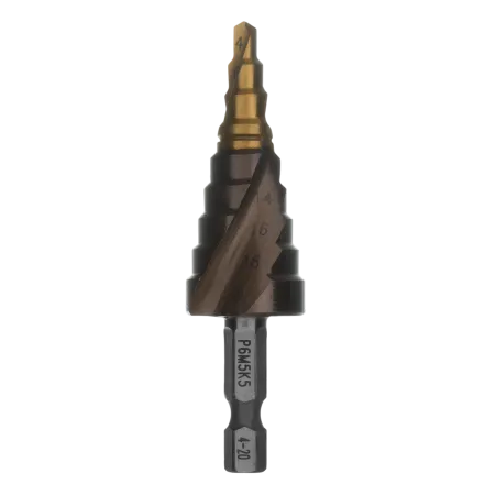 Сверло ступенчатое DENZEL 4-6-8-10-12-14-16-18-20 мм, Р6М5К5, 6-гр. хвостовик