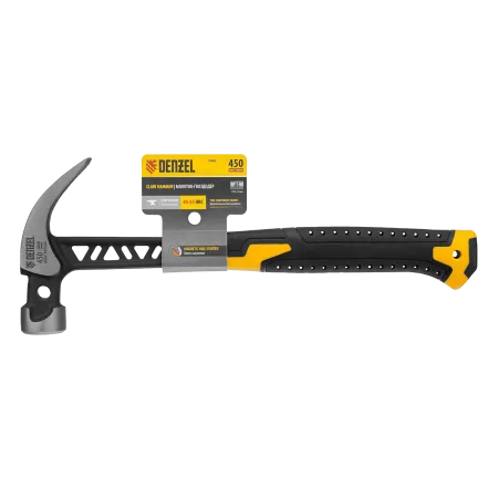 Молоток-гвоздодер DENZEL 450 г, цельнокованый,боек с магнитом, двухкомп. обрезин. рук-ка