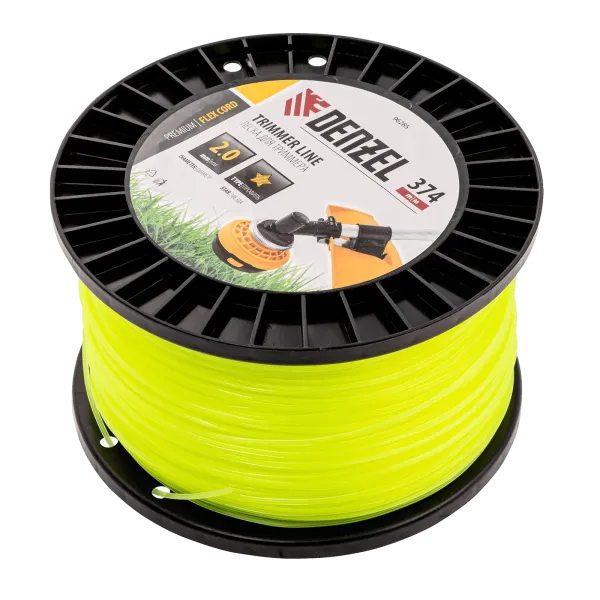 Леска для триммера DENZEL 96285 звезда, 2,0мм х 374м, на DIN катушке FLEX CORD