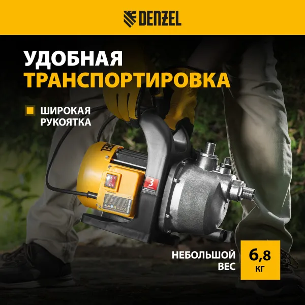 Садовый поверхностный насос DENZEL GPL800Х, 800 Вт, 3200 л/ч, подъем 42 м, нержавейка
