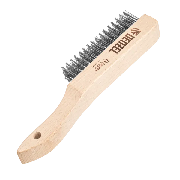 Щетка зачистная 5-и рядная DENZEL, прямая проволока из нержавеющей стали с деревянной ручкой, EFP