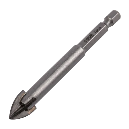 Сверло по керамической плитке DENZEL 12 мм, крестовая пластина, шестигранный хвостовик