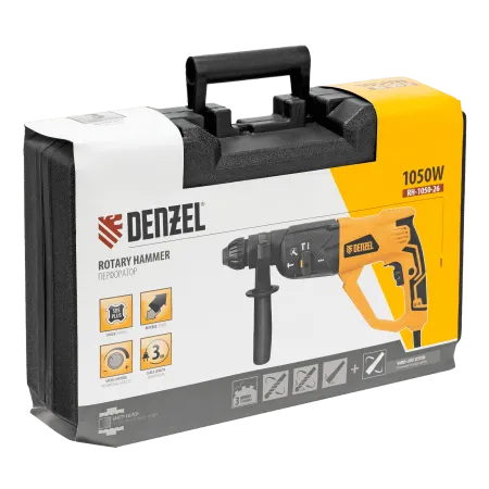 Перфоратор электрический DENZEL RH-1050-26, SDS-plus, 1050 Вт, 3.2 Дж, 3 плюс 1 режим