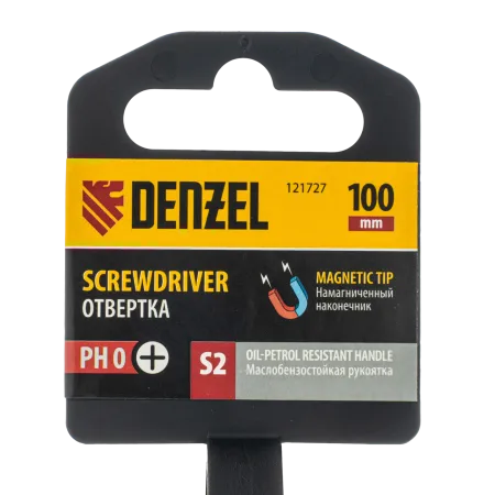 Отвертка DENZEL PH0х100 мм, S2, 3к рукоятка