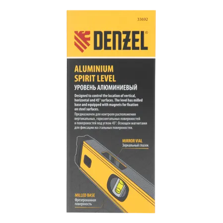Уровень алюминиевый DENZEL магнит., фрезерованный, 3 глазка (1 зеркал.), 0,5 мм/м, 800 мм