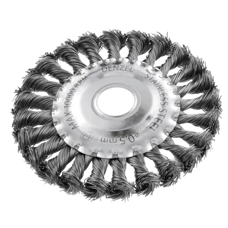 Щетка для УШМ DENZEL 746323, 125 мм, «плоская», крученая нержавеющая проволока 0.5 мм, посадка 22.2 мм