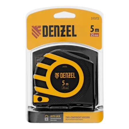 Рулетка DENZEL 5м x 25 мм, магнит, двухсторонний зацеп, нейлон, двуст. шкала, автоматич