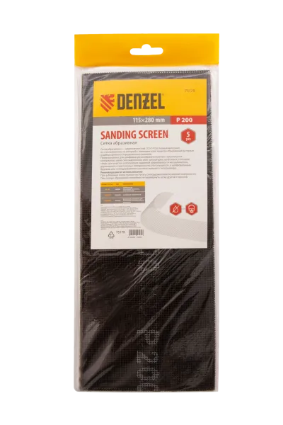 Сетка абразивная DENZEL 75179, P200, 115 x 280 мм, 5 шт.
