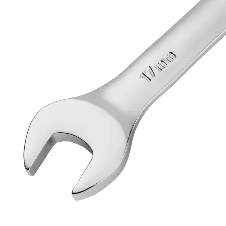 Ключ комбинированный трещоточный DENZEL, 17 мм, CrV, матовый хром