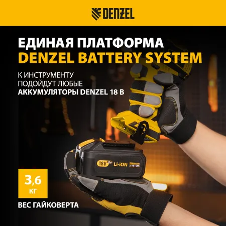 Гайковерт ударный аккумуляторный бесщет DENZEL CIW-IB-300, Li-ion, 18В, 300Нм