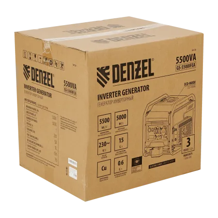 Генератор инверторный DENZEL GS-5500iFEA, 5,5 кВт, 230 В, открытый корпус, электростартер, ATS
