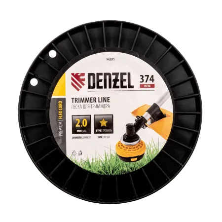 Леска для триммера DENZEL 96285 звезда, 2,0мм х 374м, на DIN катушке FLEX CORD