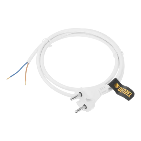 Шнур сетевой Energy Series DENZEL, ПВС, 1,5 м, 2 x 1 мм, с неразборной вилкой, белый