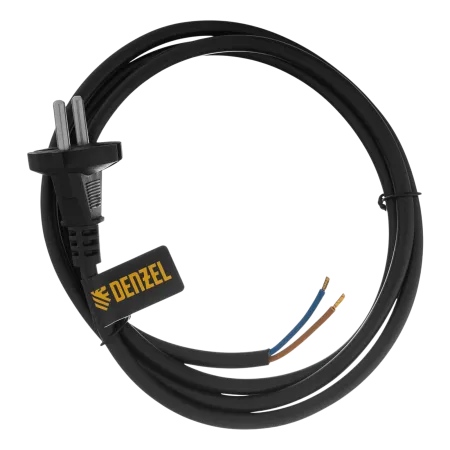 Шнур сетевой Energy Series DENZEL, ПВС, 1,5 м, 2 x 1,5 мм, с неразборной вилкой, черный