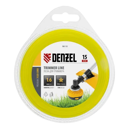Леска для триммера DENZEL Flex Сord 96110, 1.6 мм x 15 м, звезда, блистер