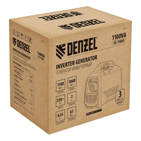 Генератор инверторный DENZEL GS-1100iS, 1,1 кВт, 230 В, закрытый корпус, ручной старт