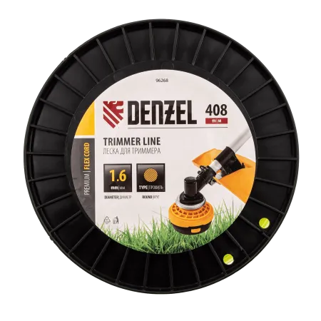 Леска для триммера DENZEL 96268 круглая, 1,6мм х 408м, на DIN катушке FLEX CORD