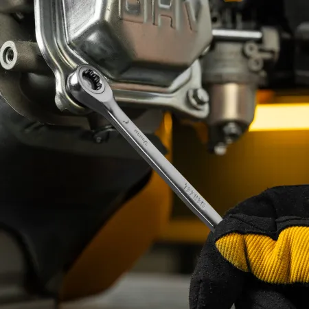 Ключ комбинированный трещоточный DENZEL, 9 мм, CrV, матовый хром