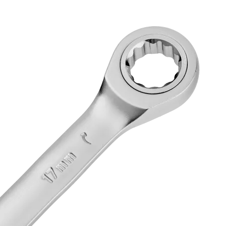 Ключ комбинированный трещоточный DENZEL, 17 мм, CrV, матовый хром