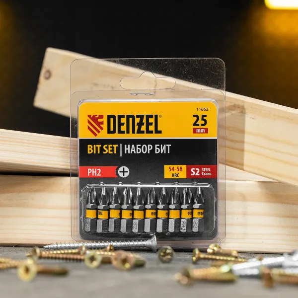 Бита DENZEL PH2х25, сталь S2, шестигранный профиль, 10 шт. Е 6,3