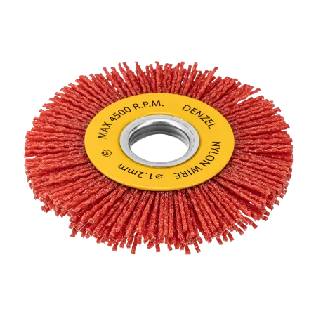 Щетка для УШМ DENZEL, 100 мм, Плоская, нейлоновая щетина, посадка 22,2 мм