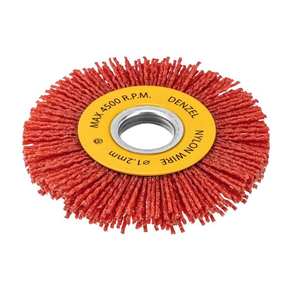 Щетка для УШМ DENZEL, 100 мм, Плоская, нейлоновая щетина, посадка 22,2 мм