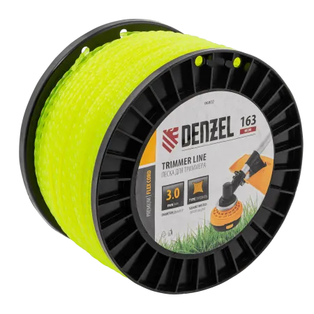 Леска для триммера DENZEL 96802 витой квадрат, 3,0мм х 163м, на DIN катушке FLEX CORD