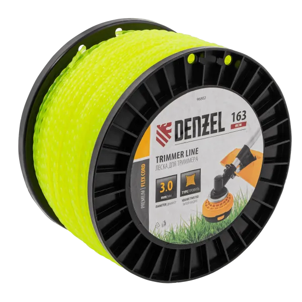 Леска для триммера DENZEL 96802 витой квадрат, 3,0мм х 163м, на DIN катушке FLEX CORD