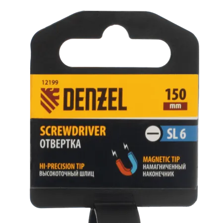 Отвертка DENZEL SL6x150 мм, CrV, трехкомпонентная рукоятка