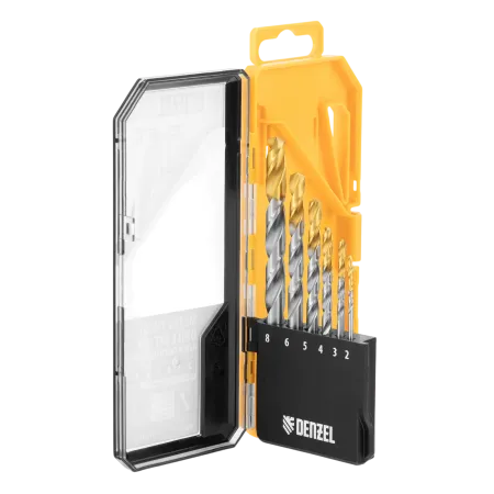 Набор сверл по металлу DENZEL, 2-8 мм, Р6М5-TiN, Golden Tip, 6 шт