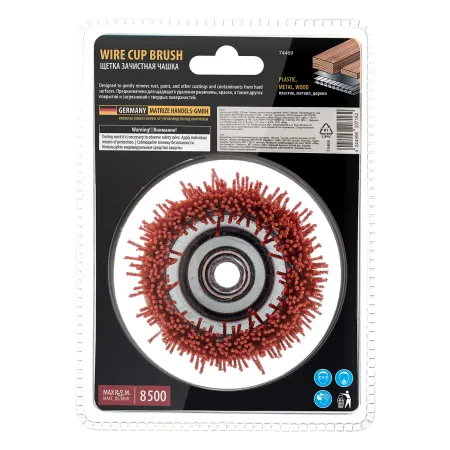 Щетка для УШМ DENZEL, 100 мм, Чашка, нейлоновая щетина, М14