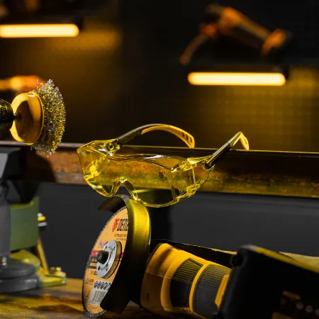 Очки защитные DENZEL открытые, поликарбонатные, увеличенная желтая линза, регулируемые дужки