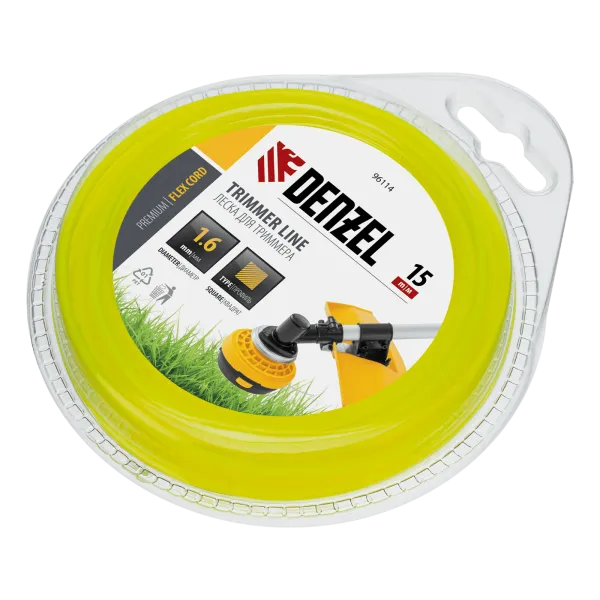 Леска для триммера DENZEL Flex Сord 96114, 1.6 мм x 15 м, квадратная, блистер