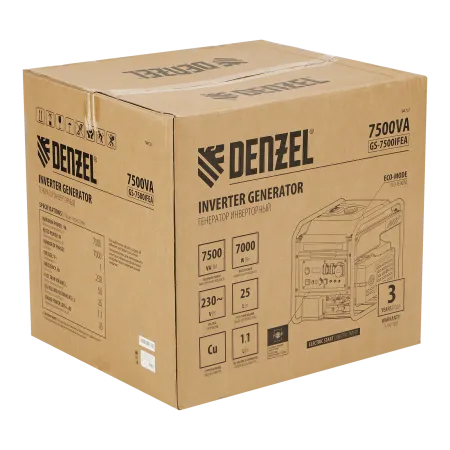 Генератор инверторный DENZEL GS-7500iFEA, 7,5 кВт, 230 В, открытый корпус, электростартер, ATS