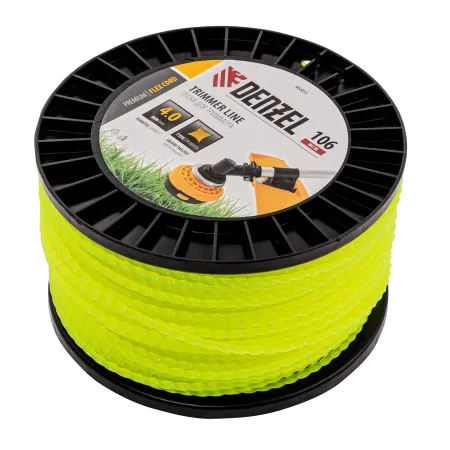 Леска для триммера DENZEL 96803 витой квадрат, 4,0мм х 106м, на DIN катушке FLEX CORD