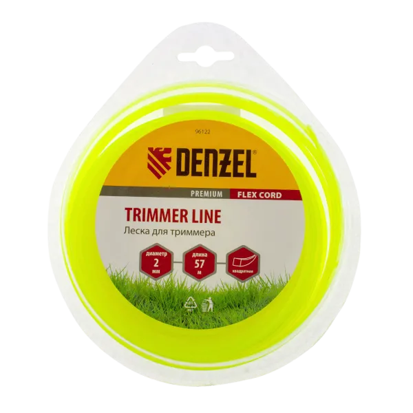 Леска для триммера DENZEL Flex Сord 96122, 2 мм x 57 м, квадратная, блистер