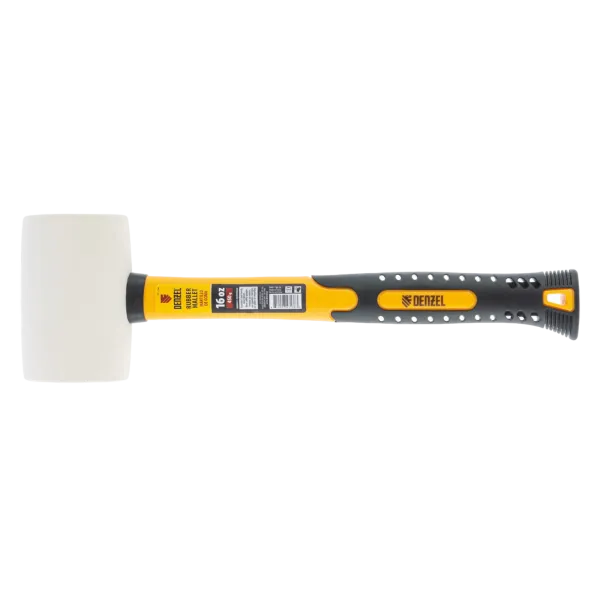 Киянка резиновая DENZEL 16 oz, белая резина, фибергласовая рукоятка