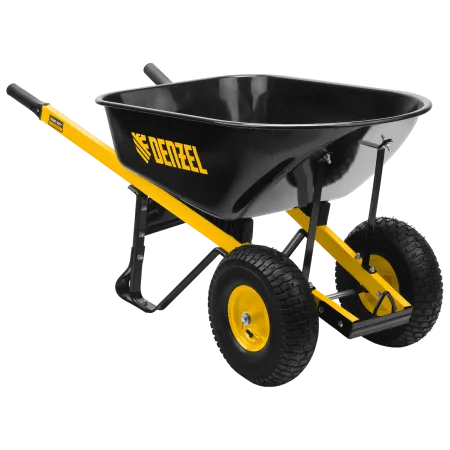 Тачка строительная DENZEL усиленная, объем 140 л, 250 кг, двухколесная, колесо 15х6.00-6