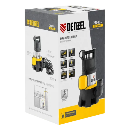 Дренажный насос DENZEL DP1400X, 1400 Вт, высота подъема 11 м, 25000 л/ч