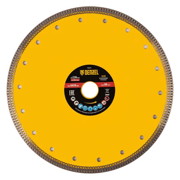 Диск алмазный отрезной DENZEL 230 х 22,2мм, сплошной, супертонкий, горячий пресс, сухой/мокрый рез