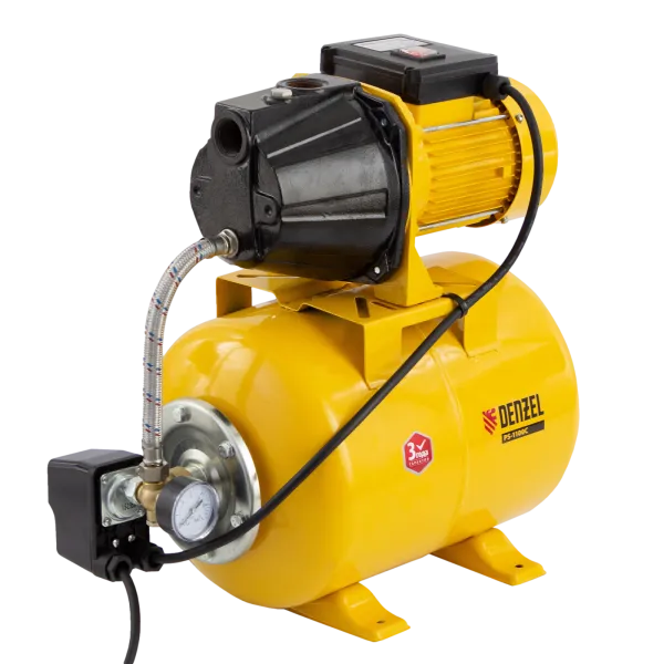 Насосная станция DENZEL PS1100С, 1100 Вт, 4500 л/ч, ресивер 24 л, высота подъема 46 м