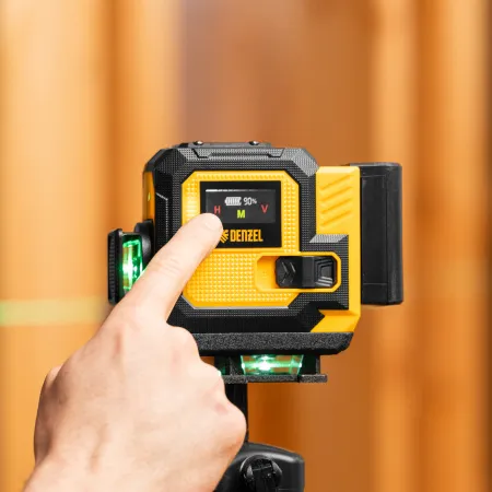 Лазерный уровень мультипризменный DENZEL DLV-360-3T, 30 м, зеленый луч, Li-Ion 2,4 Aч, штатив